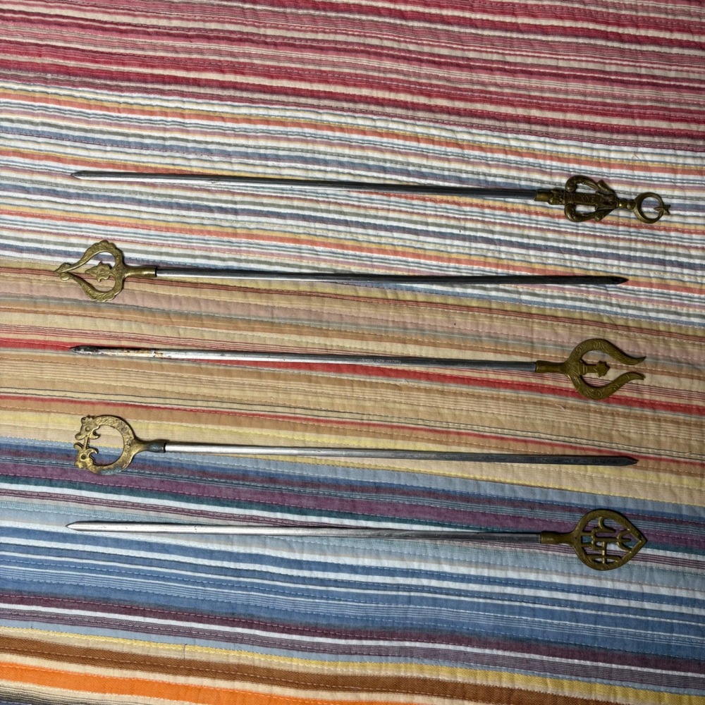 Vintage Tarzan Inox Turkey Brass Handle Kebab Skewers Set of 5 Stainless Steel